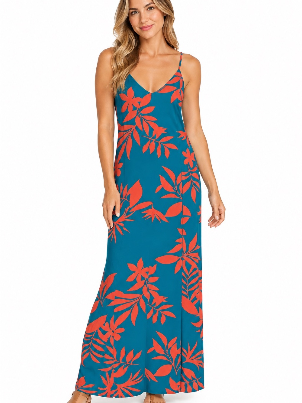 Teal & Coral Floral Slip Maxi Dress - Women - 1049
